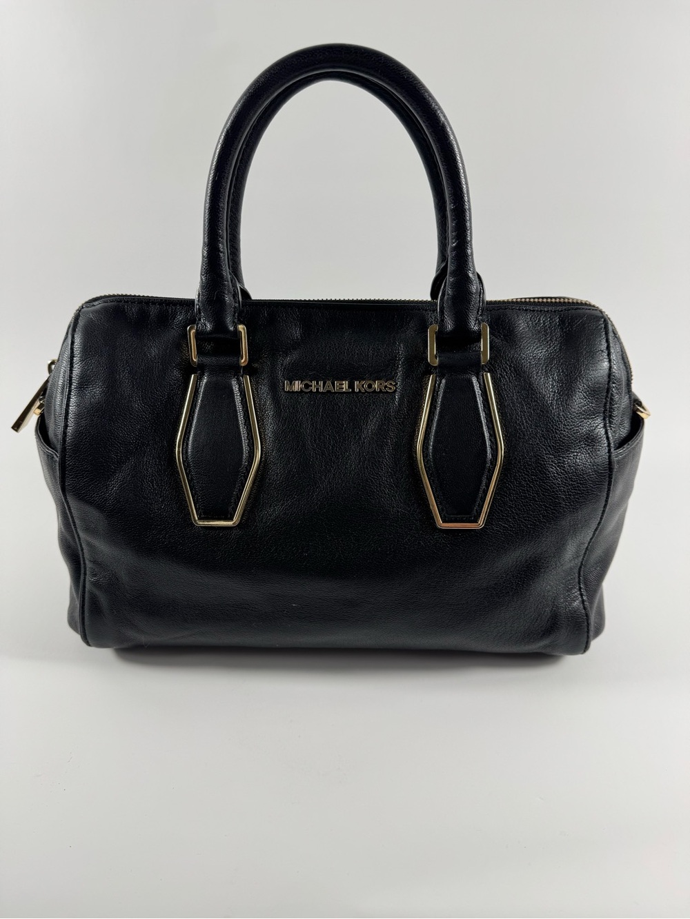 Michael Kors Black Leather Satchel with Gold Hardware
